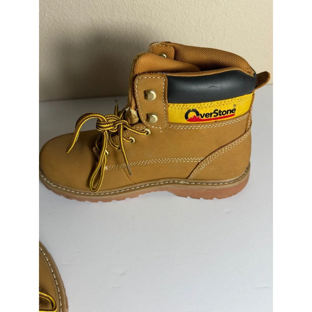 OverStone Mens Steel Toe Work Boots Wheat Leather Goodyear Welted